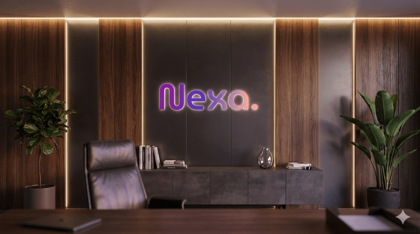 Ambiente da Nexa Comunicação com estrutura visual da marca